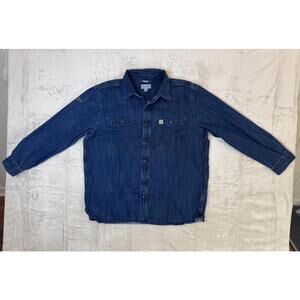Carhartt Regular Fit Denim Fleece Lined Button Down Men’s Shirt Size XL